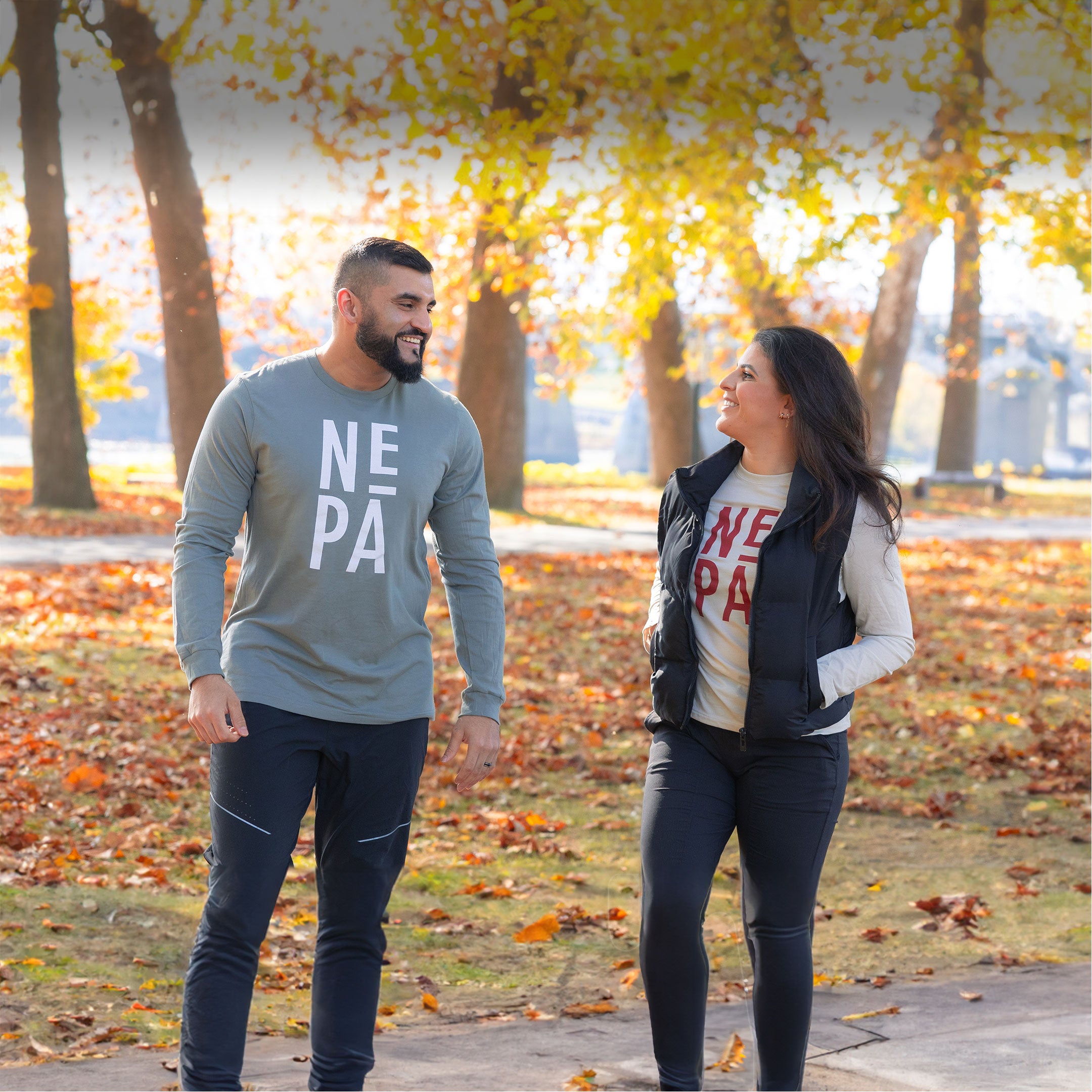 Models wearing Blue Storm Stacked Long Sleeve and Women’s Heather Dust Stacked Long Sleeve in Kingston, PA