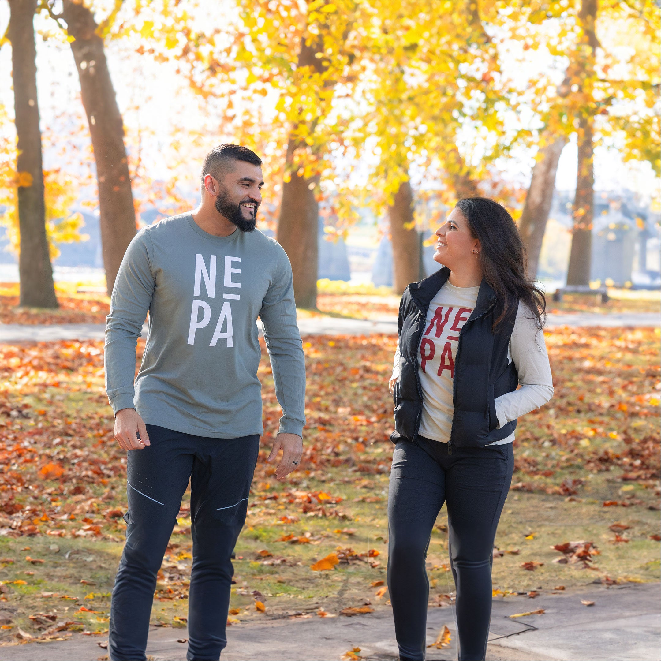 Models wearing Blue Storm Stacked Long Sleeve and Women’s Heather Dust Stacked Long Sleeve in Kingston, PA